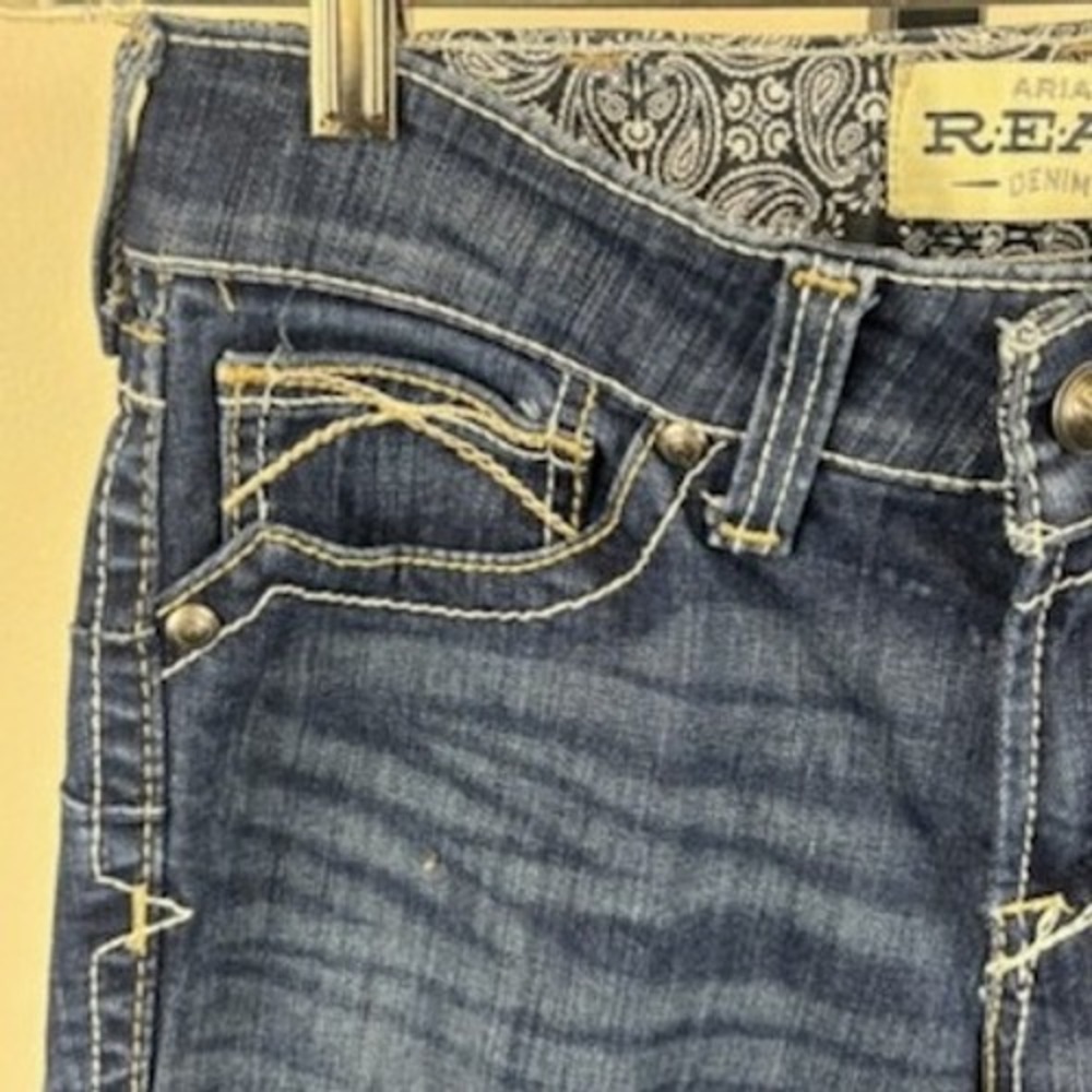 Ariat REAL Denim Bootcut Jeans Wash Embellished‎ Pockets Women Size 29L - Picture 4 of 7